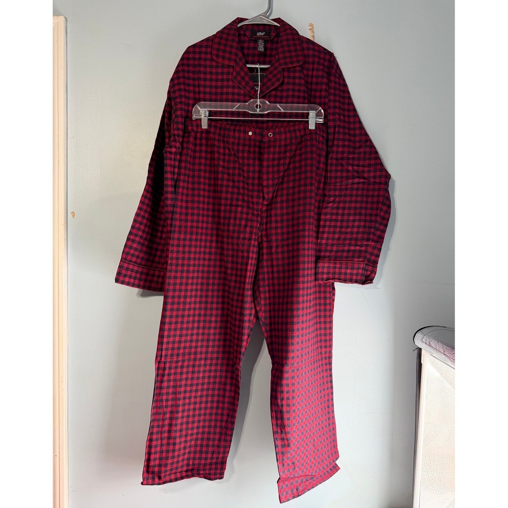 Embassy Apparel Men's M Red Black Gingham Flannel Pajama Set 100% Cotton 2309